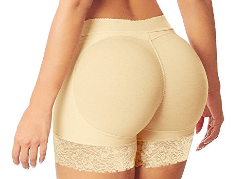 HelloTem Women Lace Seamless Butt Hip Enhancer Shaper Panties Underwear , Beige , (US Size 10-12) 2XL