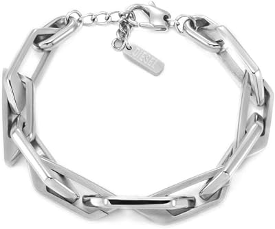 Pulsera de hombre de acero inoxidable en tono plateado con cierre de langosta, Plata brillo