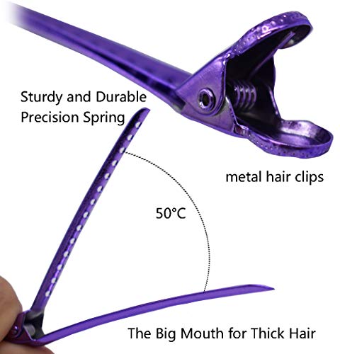 Hair Duckbill Clips for Women, 12 Pcs Professional Rustproof Metal Hair Styling Clips Hair Clip Set, 3.7 Inches Durable Salon Hair Clips Styling Tools for Salon, Personal &thick Hair (Purple)
