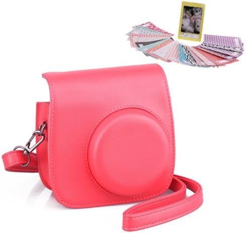 WISAGI Classic Vintage PU Leather Instax Camera Compact Case For Fujifilm Instax Mini 8 Instant Film Camera (Raspberry)