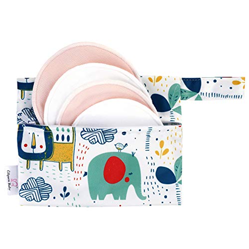 Bamboo Breastfeeding Nursing Pads - Reusable Nursing Pads with Storage & Laundry Bags, Organic Leak-Proof Breast Pads for Maternity (28 Pack + Wet Bag, White & Pink)