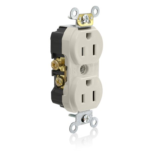 Leviton TCR15-T Side Wired Commercial Spec Grade Tamper Resistant Duplex Receptacle, 15-Amp, 125-volt, Light Almond
