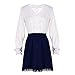 ROPALIA Womens V-neck Long Sleeve Stitching Slim Evening Party Skirts Mini Dress