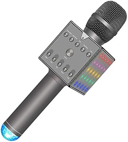 dissylove Wireless Bluetooth Microphone-Portable KTV Machine with Speaker, LED Lights & Free Phone Holder Perfect for Pop, Rock n' Roll, Solo Parties & More