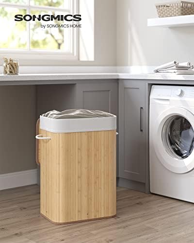 Cesta Portabiancheria con Coperchio, 72 L, Cesto Porta Biancheria in Bamb? Pieghevole, Sacco Rimovibile e Lavabile in Lavatrice, Maniglie, Lavanderia Camera, Naturale LCB10Y