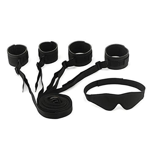 SMspade Leather Bed Restraint Kit for Sex,Utimi BDSM Toys Sets with Hand Cuffs Ankle Cuff Bondage Collection,Blindfold & Plumage Black