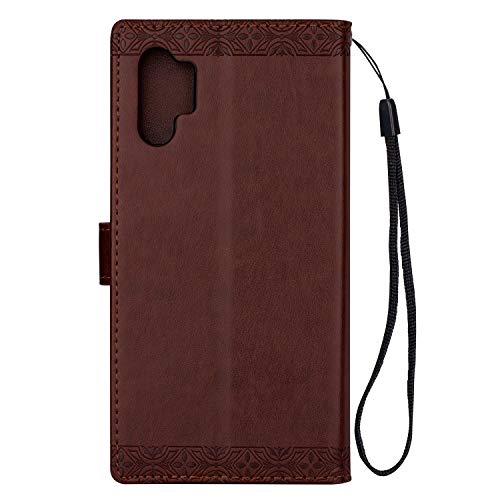 DAMONDY for Galaxy Note 10 Plus Case,Embossed Totem Flowers Stand Wallet Purse Card ID Holders Design Flip Cover TPU Soft Bumper PU Leather Magnetic for Samsung Galaxy Note 10 Plus-Brown - Thumbnail 4