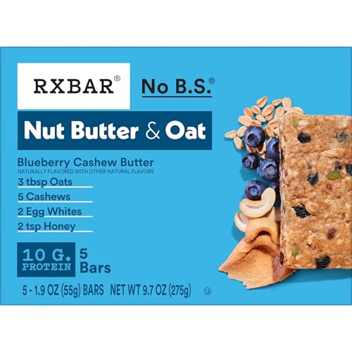 RXBAR NUT BUTTER AND OAT PROTEIN BARS, PROTEIN SNACKS, SNACK BARS, BLUEBERRY CASHEW BUTTER, 9.7OZ BOX (5 COUNT)