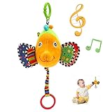 eurofield Fish Infant Musical Plush Toy Pram Car Stroller Hanging Pull String Toy with Crinkle Paper,Mirror,Hook up and Ring (No Batteries Required) (Musical Style)