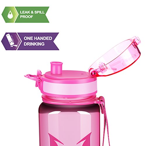 Super Sparrow Sports Water Bottle - Eco Friendly & BPA-Free Plastic - Fast Water Flow, Flip Top, Opens With 1-Click - Reusable with Leak-proof Lid (Bright-Pink, 350ml-12oz)