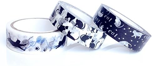 Decorative Tape Washi Masking Tape Black Cat and White Cat Scrapbooking, DIY Crafts, Gift Wrapping, 3 PCS