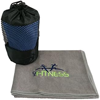 Yoga Towel by HD Fitness | Microfiber, Fast Drying, Absorbent Towel with Carrying Bag. Eco-Friendly, Non-Slip for Hot Yoga, Gymnastics and Exercise. Better Grip. Quality. Outdoor and Travel (Grey)