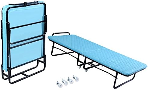 Quality Beds - Folding Bed Foam Mattress - Portable Heavy Duty Deluxe Bed - Camping Frame Guest Sleeper - Twin Roll Away Bed - Sleeper Cot Blue - Durable Convenient - Space saving