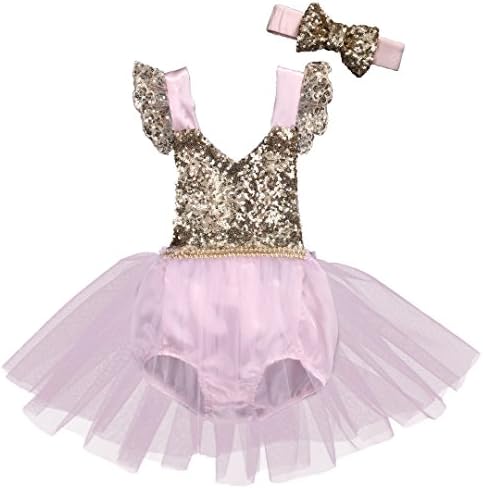 Newborn Baby Girl Backless Sequins Ruffle Sleeve Romper Jumpsuit Tulle Summer Dress