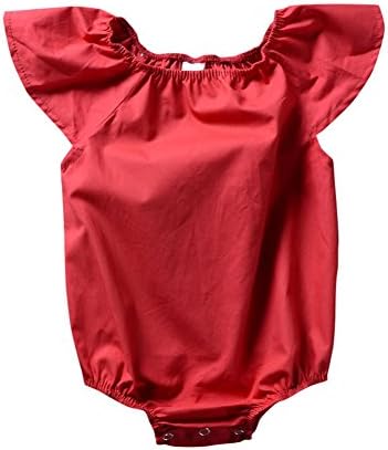 Usaboutall One-Piece Baby Suit Solid Color Short Sleeve Infant Baby Girl Romper Jumpsuit Size 18-24Months (Red)