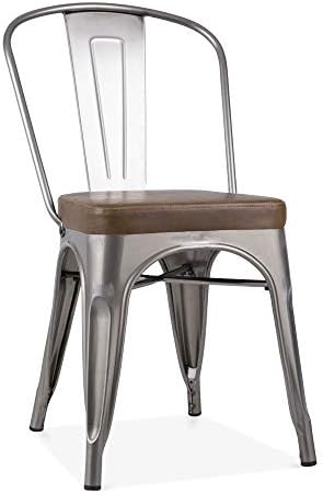 Xavier Pauchard Tolix Style Metal Side Chair Cushion Colour Option - Gunmetal Brown