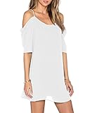 Women's Summer Spaghetti Strap Sundress Trumpet Sleeve Beach Slip Dress White Large