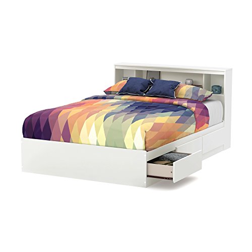 South Shore Reevo Full Mates Bed With Bookcase Headboard (54"), Pure White Pricepulse