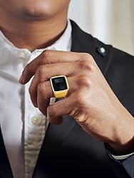 U7 Mens Black Onyx Rings 18K Gold Plated Stainless