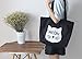 Cotton Canvas Shoulder Tote Bag Handbag Casual Travel Beach Bag Heavy Duty Grocery Shopping Bag (Black Cute Cat, No Closure)