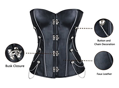 Killreal-Womens-Steampunk-Gothic-Spiral-Steel-Boned-Leather-Corset-with-Chain