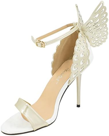 Rsuma Butterfly Deco Ankle Strap Buckled Summer High Heel Stilettos, Golden EURO39/US8/UK6