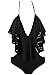 Azbro Women's One Piece V Neck Halter Flounce Monokini Swimwear, Black L