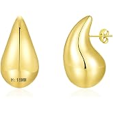 Chunky Gold Hoop Earrings for Women, Lightweight Waterdrop Hollow Open Hoops, Gold