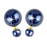 SASAMALL Colorful Double-faced Pearl Double Pearl Beads Plug Stud Earrings WHS541 (2-Sapphire)