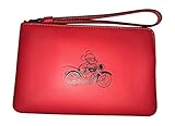 Coach X Disney Limited Edition Leather Corner Zip Wristlet, Red, Mickey on Motorcycle
