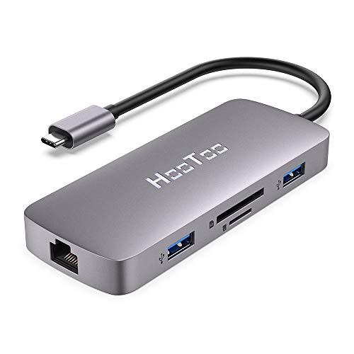HooToo USB C Hub, 8-in-1 USB C Adapter with 4K HDMI, 100W Power Delivery, USB 3.0 Ports, 1Gbps Ethernet Port and SD/TF Card Readers for MacBook/Pro/Air, Type-C Laptops, iPad Pro and More