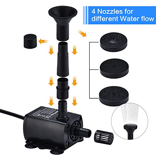 HiJi Solar Powered Fountain Pump for Bird Bath, 2.5W Waterproof Solar Panel and Submersible Water Pump with 4 Spay Heads for Pedestal Bird Bath, Small Pond and Water Circulation,10ft Cord Included