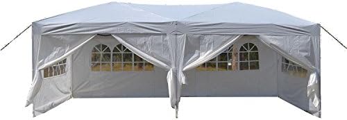 Acecoree 3 x 6m Polyester Pop Up Folding Canopy 10 by 10ft Party Camping Tent Aluminum Tube Support with 4 Side Panels for Garden Wedding Folding Waterproof 3 x 6 m Gazebo Party Tent Folding Marquee Awning Party Tent Festival Camping Tent/Garden Furniture (White)