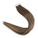 Full Shine Hair Extensions Tape in 16 Inch Skin Weft Tape in Hair Extensions Balayage 4 Medium Brown Fading to 24 Honey Blonde And 4 Invisible Tape in Extensions Human Hair Straight Hair 50Gram 20Pcs
