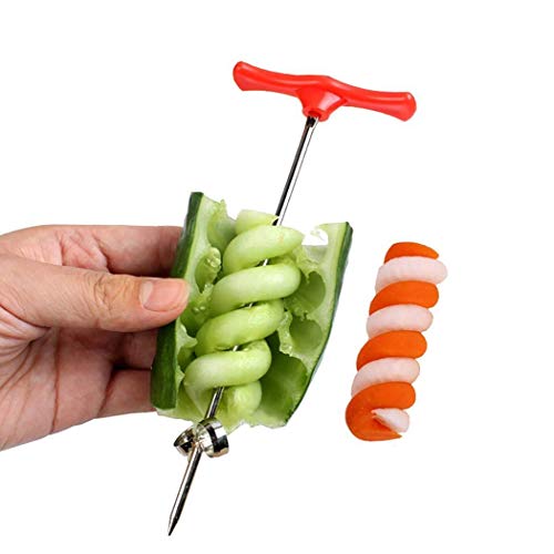 KABB Vegetables Carving Tool Potato Carrot Cucumber Salad Chopper Manual Screw Slicer Cutter Spiralizer, Red - Thumbnail 6
