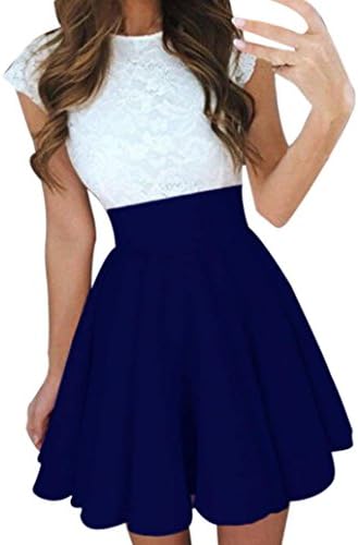 Qpika Womens Multipurpose Cocktail Mini Skirt Summer Solid Skater Ball Gown Skirt For Office School Sporting Dancing (Blue, M)