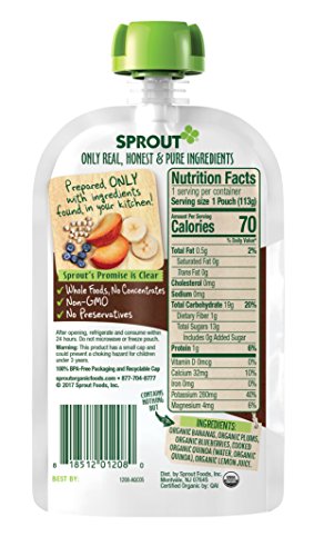 Sprout Organic Baby Food Pouches Stage 2 Sprout Baby Food, Banana Plum Blueberry Quinoa, 4 Ounce (Pack of 10); USDA Organic, Non-GMO, Made with Whole Foods, No Preservatives, Nothing Artificial - Thumbnail 2