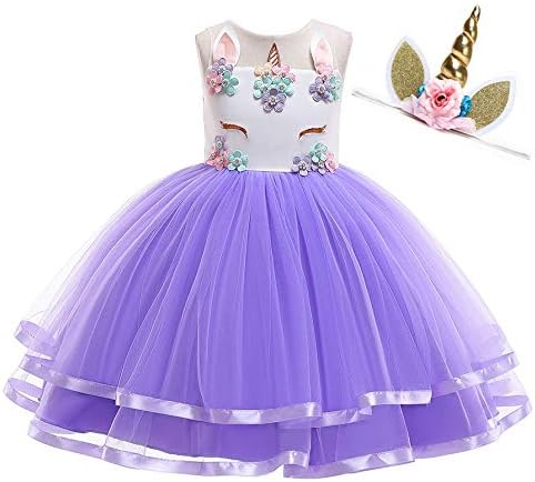 elebaby® Baby Girls Unicorn Fancy Dress Costume Kids Wedding Birthday Party Dresses Princess Tulle Tutu Skirt Outfit Children Prom Ball Gown with Unicorn Headband 2-12Y