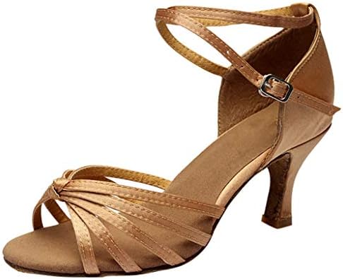 Women Salsa Dance Shoes Ladies Buckle Shearling Ballroom Dancing Shoes for Women Peep Toed Mid Heel Latin Rumba Dance Shoes for Party Wedding