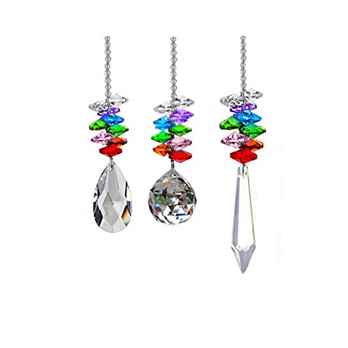 KUPOO Glass Crystal Ball Prism Rainbow Maker Chakra Hanging Suncatcher Window Sun Cacther for Gift Pack of 3,Rainbow Suncatcher (3pcs Multi)