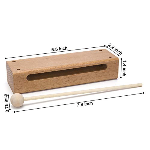 Wood Block Musical Instrument with Mallet Solid Hardwood Percussion