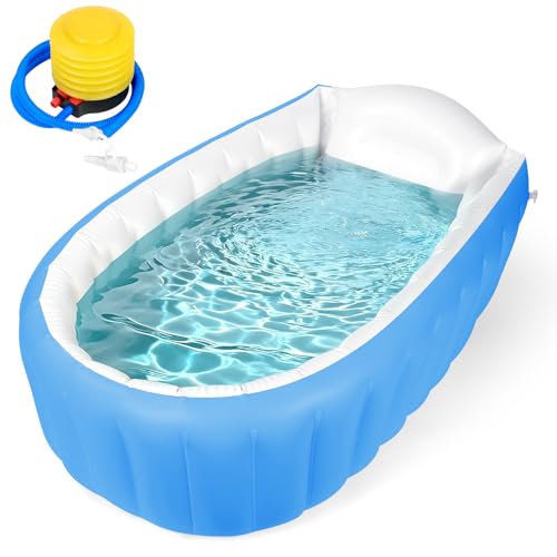 Bañera Inflable para Bebés, Bañera Hinchable Plegable, Bañera Infantil, con Bomba de Aire, Separador y Reposacabezas, Antideslizante, Azul
