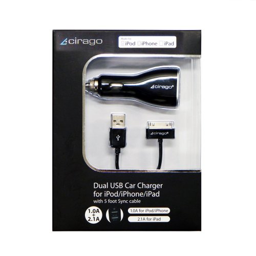 Cirago ipa3510 dual usb car charger with sync cable for…
