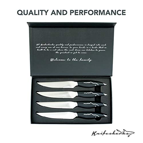 Knifesharks Premium Japanese Steel 4-Piece Steak Knife Set - Serrated Forged Fine Steak Knife Set, Razor Sharp