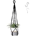 POTEY 610106 Macrame Plant Hanger - Indoor Outdoor Hanging Plant Holder with Bead and 2 PCS Hooks Cotton Hanging Planter for Decorations 1 Pack 35 inch 4 Legs,Black