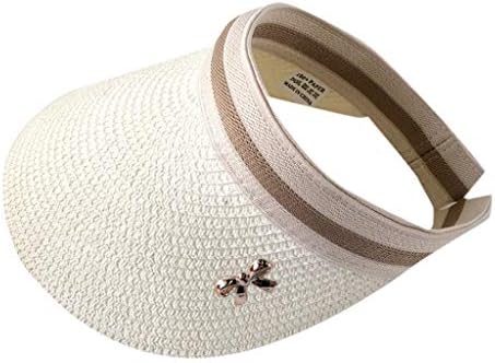 iCJJL Women's Straw Visor, Beaded Open Top Packale Visor Clip Lightweight UPF 50+ Summer Beach Cap for Travel Holiday