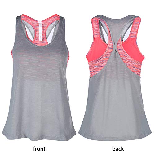 camgo Padded Active Camisole Yoga Tanks Tops with Built-in Bra Vest Racerback Shirts for Gym Workout Exercise (L, Grey)