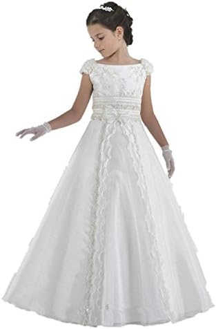 MissProm White Kids First Communion Dress Long Flower Girl Dresses (10, White)