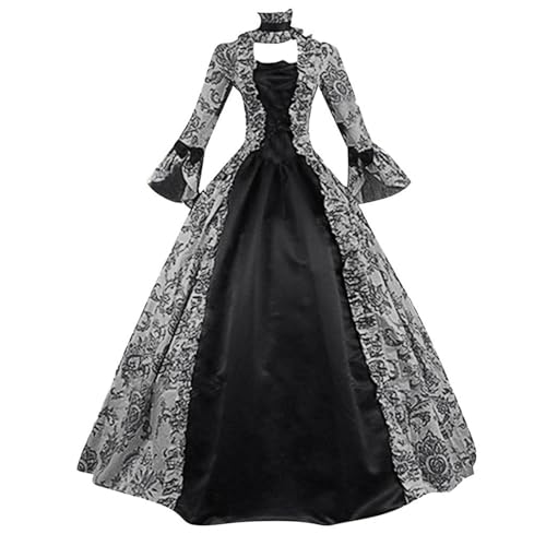 1700s Dress For Women LMKIHUSA Womens Renaissance Dresses,Vintage Gothic Court Gown 1800s Medieval Victorian Dress Princess Rococo Cosplay Lace Bell Sleeve Long Maxi Dress 1800s Dress For Women