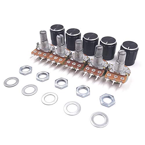 Seloky 20 PCS (B5K-B100K) 5K-100K Ohm Knurled Shaft Linear Rotary Taper Potentiometer with Black Knob(WH148) Kit